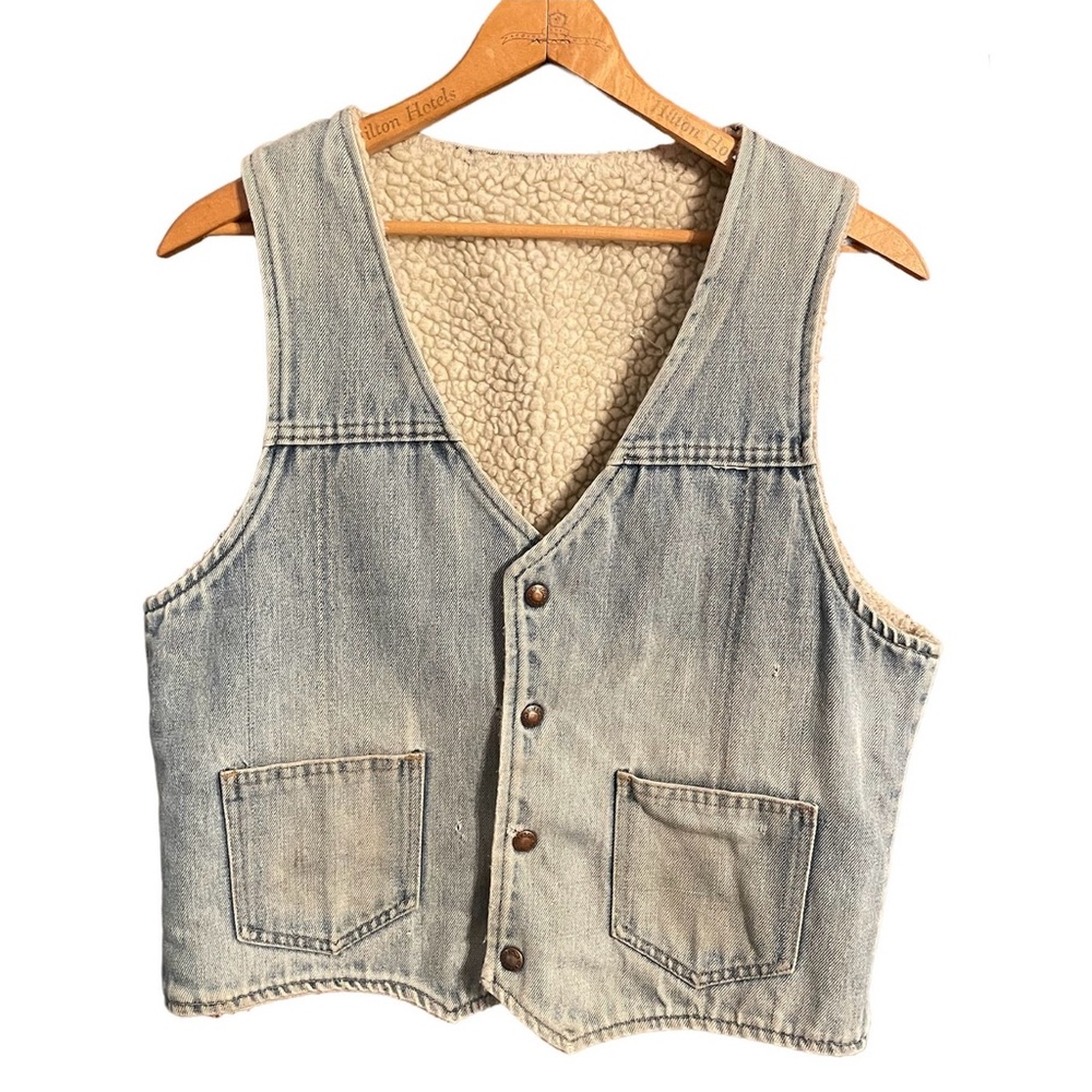 VINTAGE 70s Nelson Blue Denim Men's Vest Made In USA Lined INSULATED LARGE